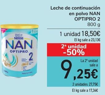 Carrefour Leche de continuación en polvo nan optipro 2 oferta