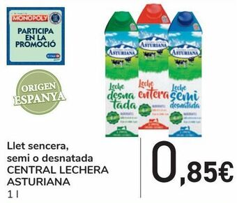 Carrefour Leche entera, semi o desnatada central lechera asturiana oferta