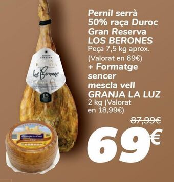 Carrefour Jamón serrano 50% duroc gran reserva los berones + queso entero mezcla viejo granja la luz oferta