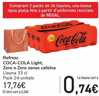 Carrefour Refresco coca-cola, coca-cola light sin cafeína oferta