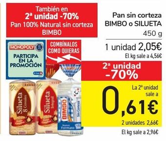 Carrefour Pan sin corteza bimbo o silueta oferta