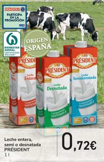 Carrefour Leche entera, semi o desnatada président oferta