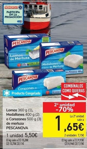 Carrefour Lomos, medallones o corazones de merluza pescanova oferta