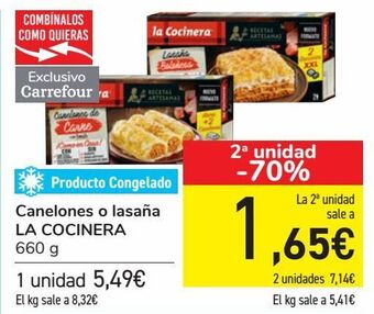 Carrefour Canelones o lasaña la cocinera oferta