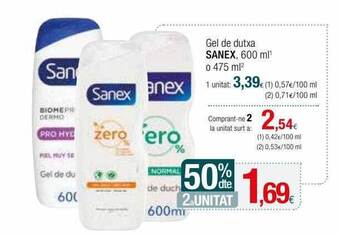 Condis -50% Dte 2a Unitat Gel De Dutxa Sanex oferta