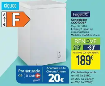 Carrefour Frigelux congelador cc0100bf oferta