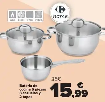 Carrefour Batería de cocina 5 piezas, 3 cazuelas y 2 tapas oferta