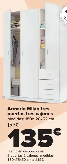 Carrefour Armario milán tres puertas tres cajones oferta
