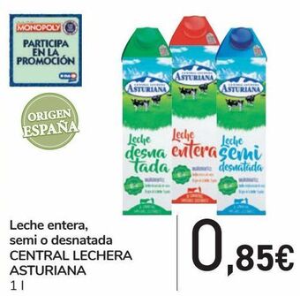Carrefour Leche entera, semi o desnatada central lechera asturiana oferta