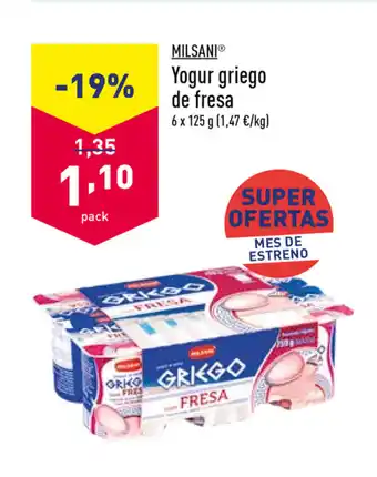 ALDI Milsani Yogur griego de fresa 6x 125g oferta