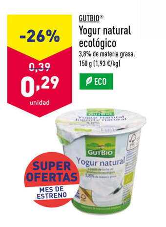 ALDI Gutbio Yogur natural ecológico 150g oferta