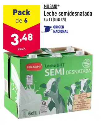ALDI Milsani Leche semidesnatada 6 x 1L oferta