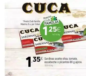 Coviran Cuca Sardinas Aceite Oliva Tomate Escabeche O Picantes 80g aprox. oferta
