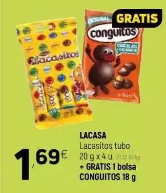 Coviran Lacasa Lacasitos Tubo 20g x 4u. + Conguitos Gratis 1 bolsa 18g oferta
