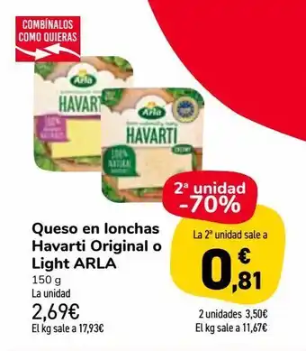 Carrefour Market Queso en lonchas havarti original o light arla oferta