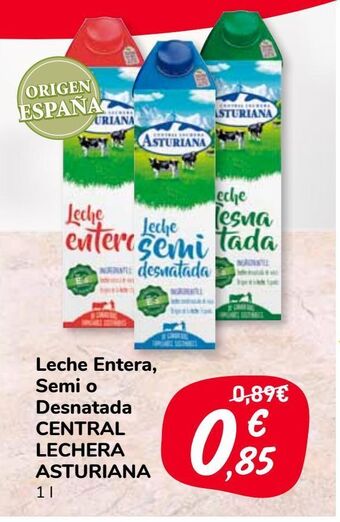 Carrefour Market Leche entera, semi o desnatada central lechera asturiana oferta
