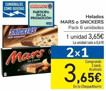 Carrefour Helados mars o snickers oferta