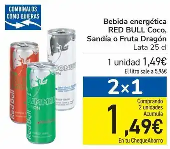 Carrefour Bebida energética red bull coco, sandía o fruta dragón oferta