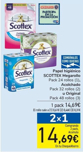 Carrefour Papel higiénico scottex megarollo, acolchado u original oferta