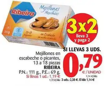 Alimerka , Ribeira Mejillones En Escabeche O Picantes, 69g oferta