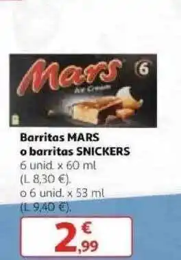 Alcampo Barritas Mars O Barritas Snickers oferta
