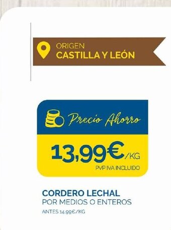 Cash Ecofamilia Cordero Lechal Por Medios O Enteros oferta