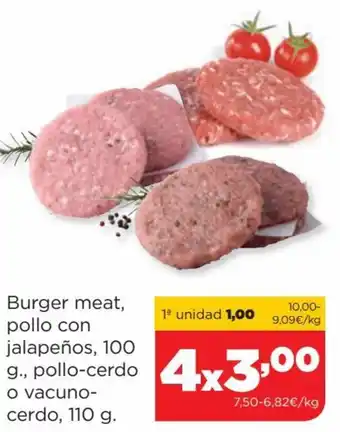 Alimerka 4x Burger Meat, Pollo Con Jalapeños, 100 g., Pollo-Cerdo o Vacuno-Cerdo, 110 g. oferta
