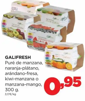 Alimerka Galifresh Puré de Manzana, Naranja-Plátano, Arándano-Fresa, Kiwi-Manzana o Manzana-Mango, 300 g. oferta