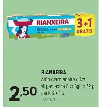 Coviran Rianxeira Atún claro aceite oliva virgen extra Ecológico 52 g pack 3 + 1 u. oferta