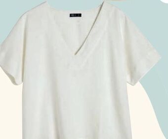 Carrefour Blusa con lino cuello v mujer oferta