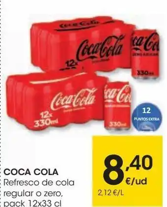 Eroski Coca cola refesco de cola regular o zero, pack 12 oferta