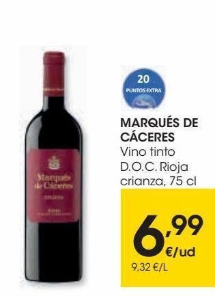 Eroski Marqués de cáceres vino tinto d.o.c. rioja crianza oferta