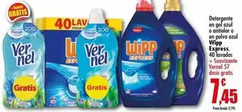 Unide Supermercados Detergente en gel azul o antiolor o en polvo azul wipp express + suavizante vernel oferta