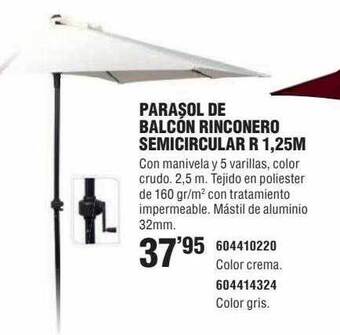 Coinfer Parasol De Balcón Rinconero Semicircular R 1.25m oferta