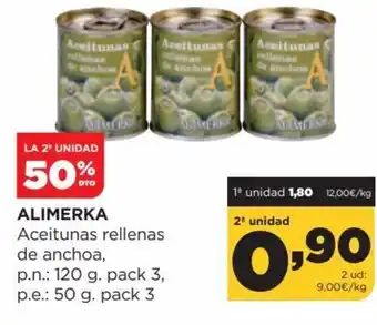 Alimerka Alimerka Aceitunas rellenas de anchoa 120g pack 3 oferta