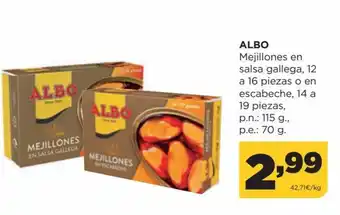 Alimerka Albo Mejillones en salsa gallega, 12 a 16 piezas o en escabeche , 14 a 19 piezas 115g oferta
