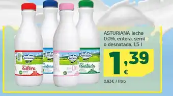 HiperDino Central lechera asturiana leche 0,0%, entera, semi o desnatada, 1,5 l oferta