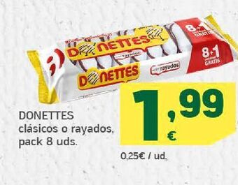 HiperDino Donettes clásicos o rayados, pack 8 uds. oferta
