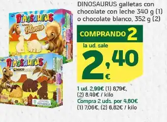 HiperDino Dinosaurus galletas chocolate con leche 340 g o chocolate blanco, 352 g oferta