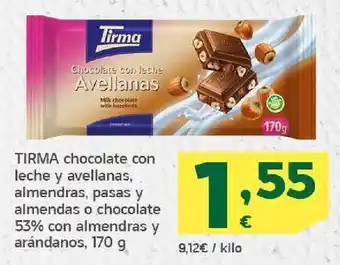 HiperDino Tirma chocolate con leche y avellanas, almendras, pasas y almendas o chocolate 53% con almendras y arándanos, 170 g oferta