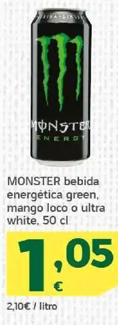 HiperDino Monster bebida energética green, mango loco o ultra white, 50 cl oferta