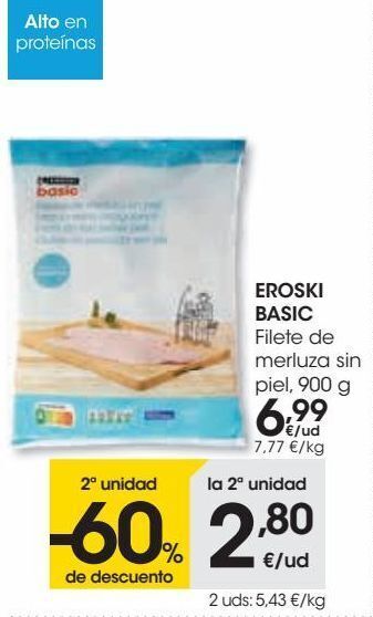 Eroski Eroski basic filete de merluza sin piel oferta