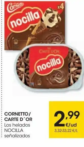 Eroski Cornetto/carte d' or los helados nocilla señalizados oferta