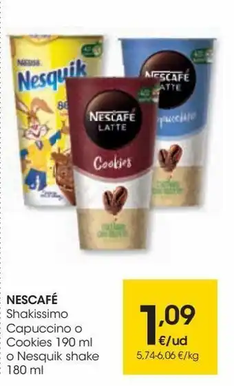 Eroski Nescafé shakissimo capuccino o cookies o nesquik shake oferta