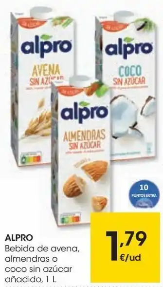 Eroski Alpro bebida de avena, almendras o coco sin azúcar añadido oferta