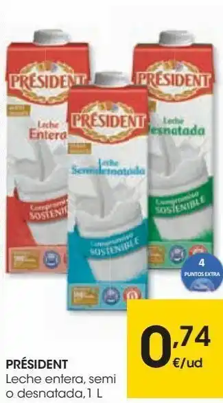 Eroski Président leche entera, semi o desnatada oferta