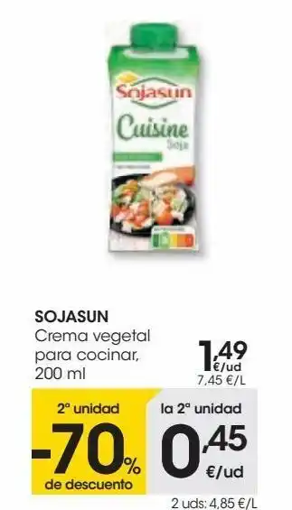 Eroski Sojasun crema vegetal para cocinar oferta