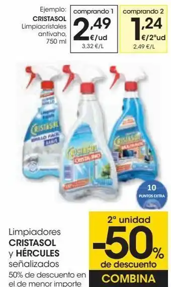 Eroski Limpiadores cristasol y hércules señalizados oferta