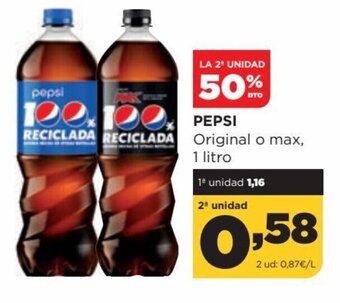 Alimerka Pepsi Original o Max, 1 Litro oferta