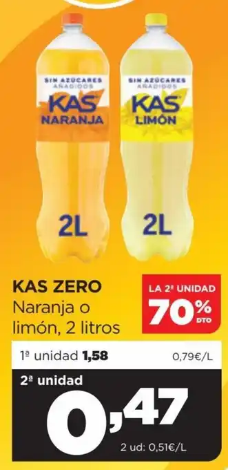 Alimerka Kas Zero Naranja o Limón, 2 Litros oferta